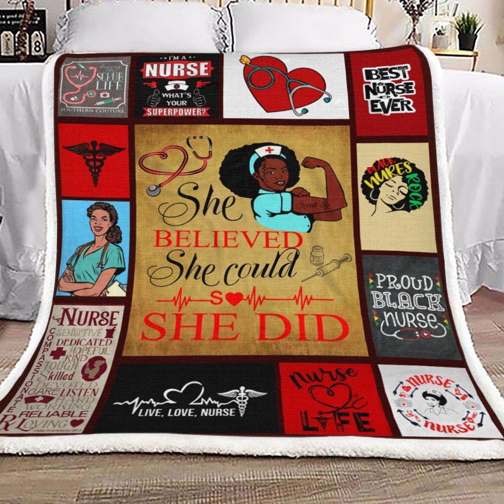 Black Nurse Sherpa Fleece Blanket