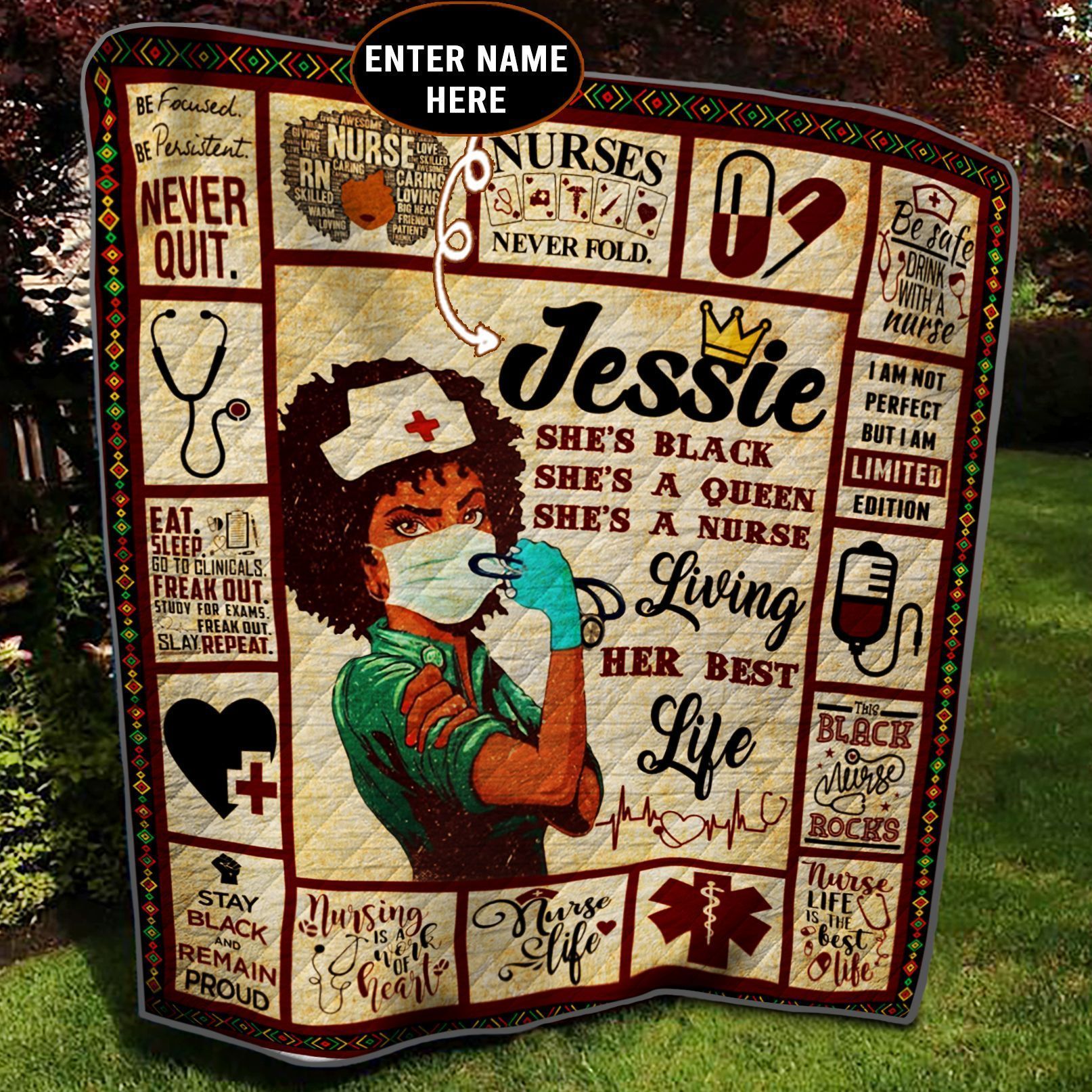 Black Nurse Personalized Quilt Blanket BBB290515NB