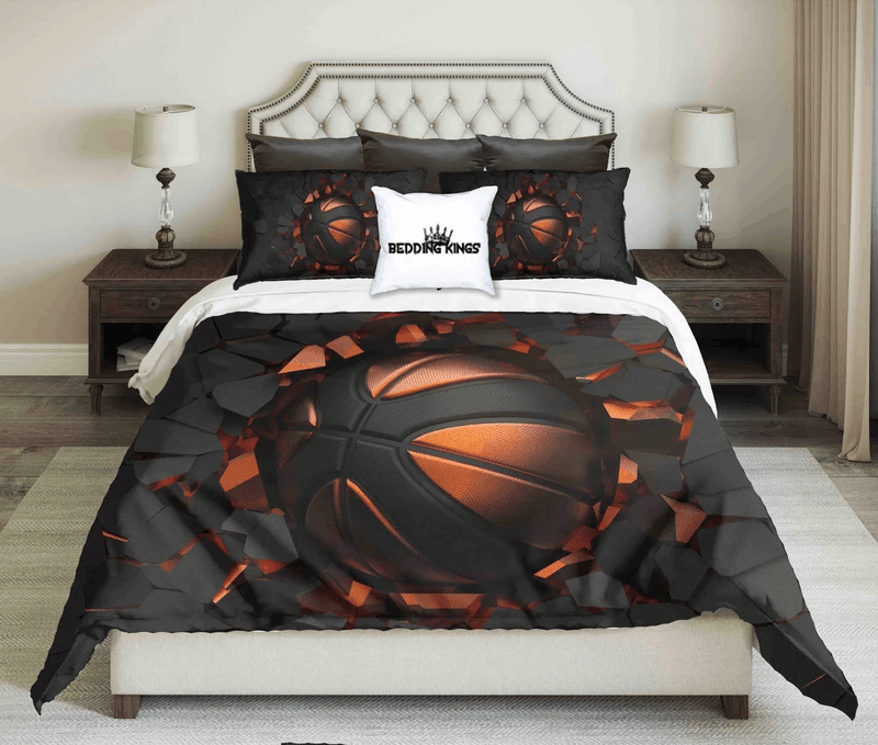 Black Orange Basketball Bedding Set