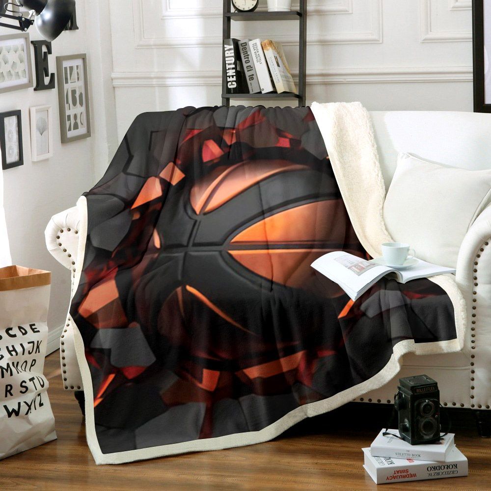 Black Orange Basketball Sherpa Fleece Blanket