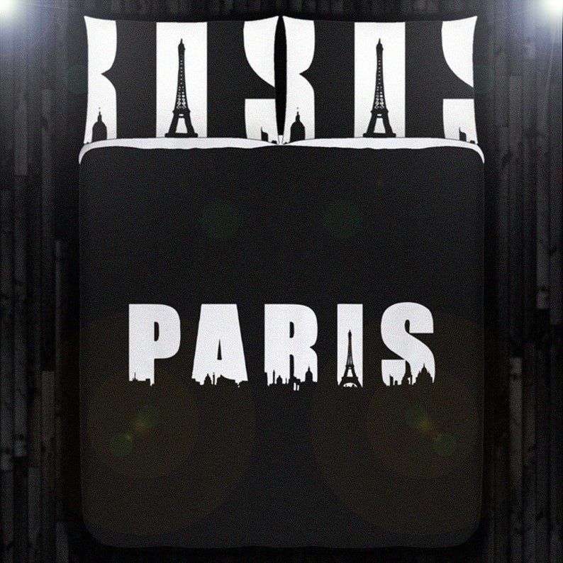 Black Paris Eiffel Tower Bedding Set