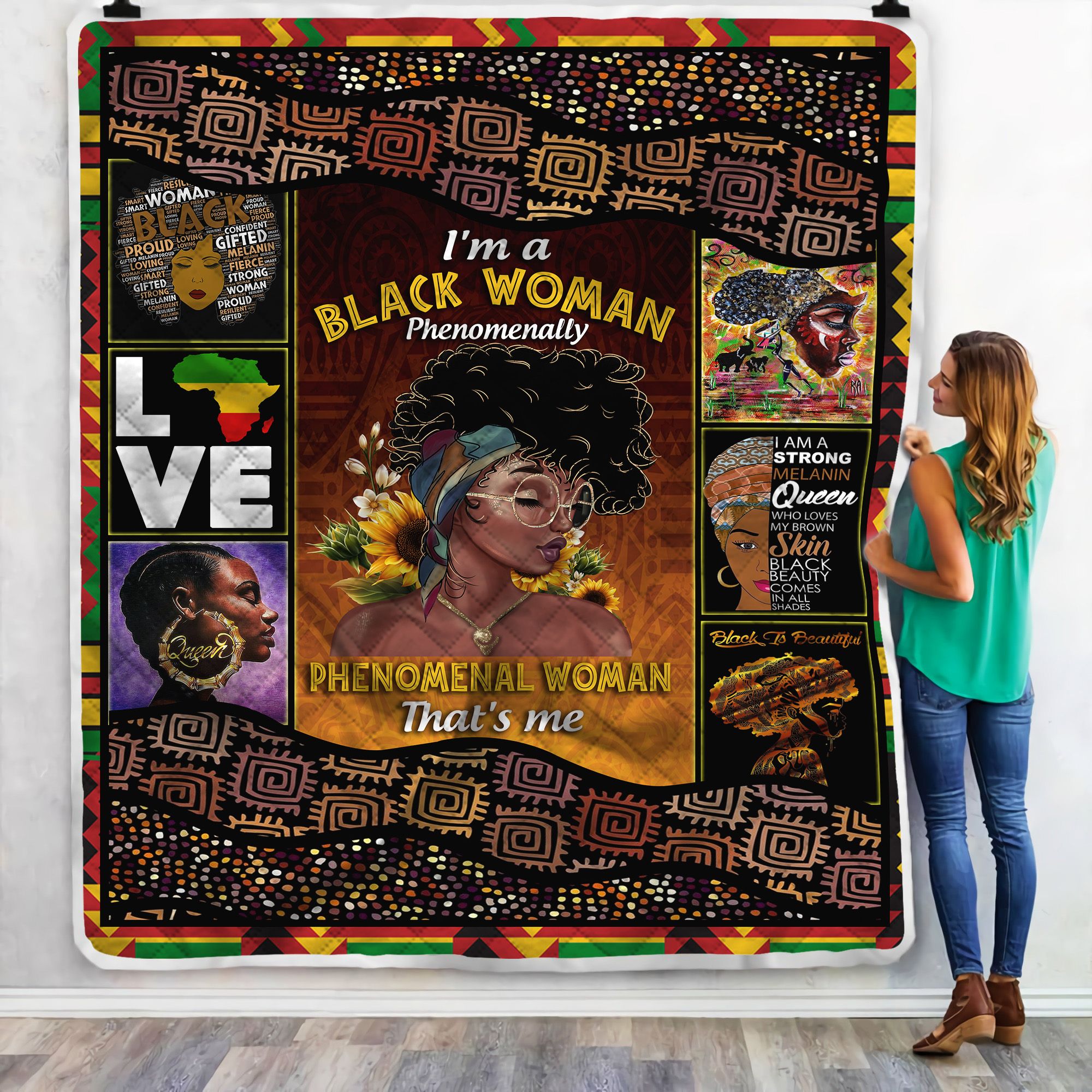 Black Phenomenal Woman Fleece Blanket