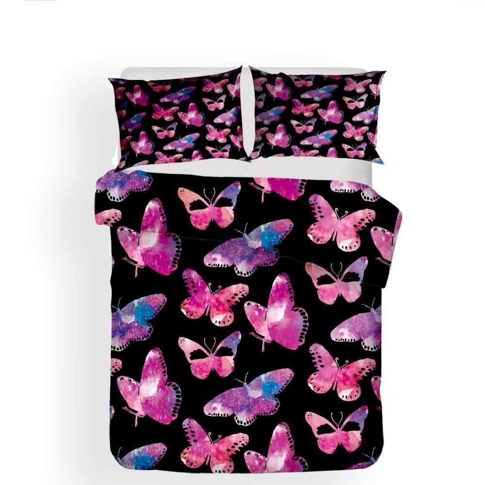 Black Pink Butterfly Bedding Set