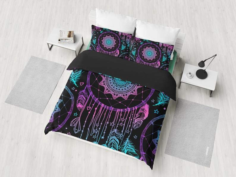 Black Pink Purple Dream Catcher Bedding Set