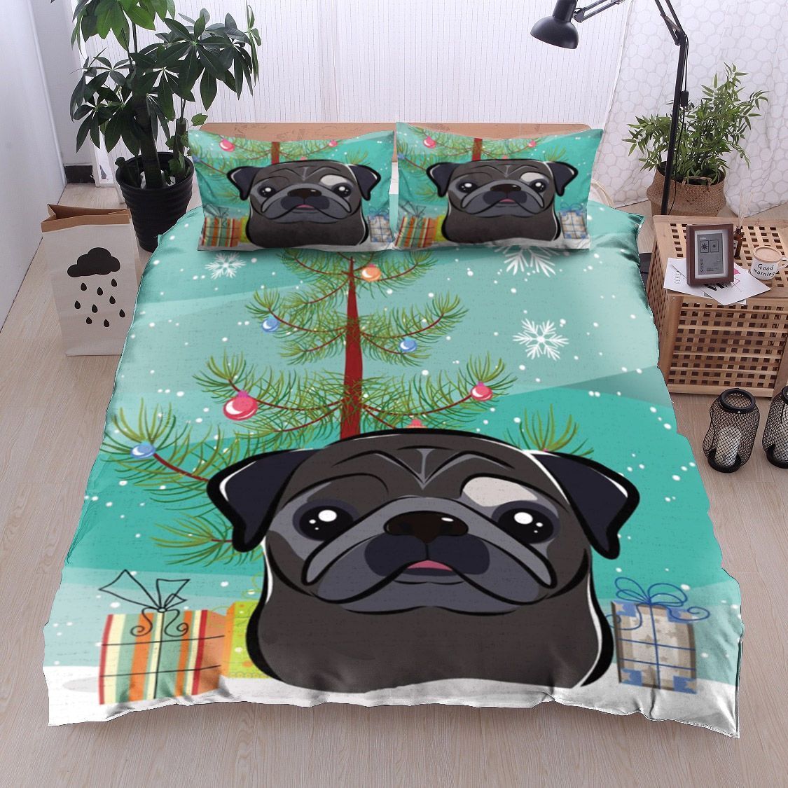 Black Pug Christmas Bedding Set