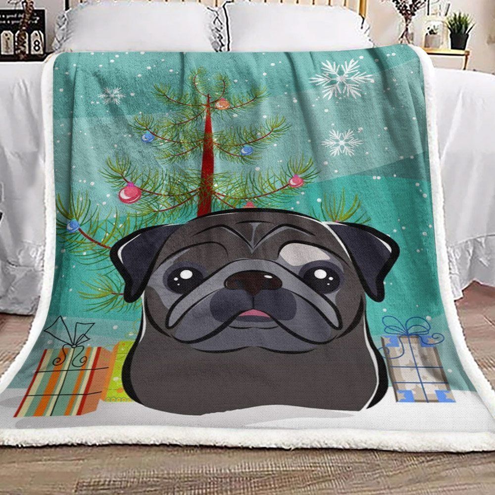 Black Pug Christmas Sherpa Fleece Blanket