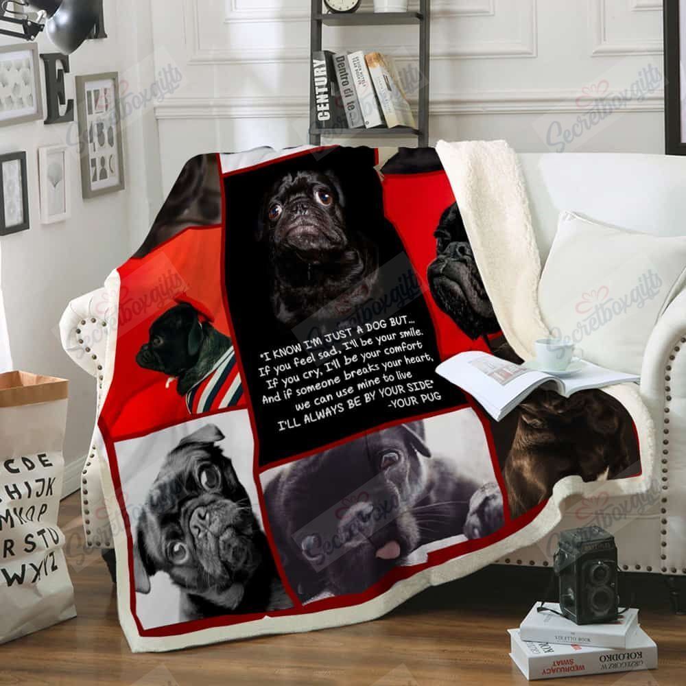 Black Pug Fleece Blanket