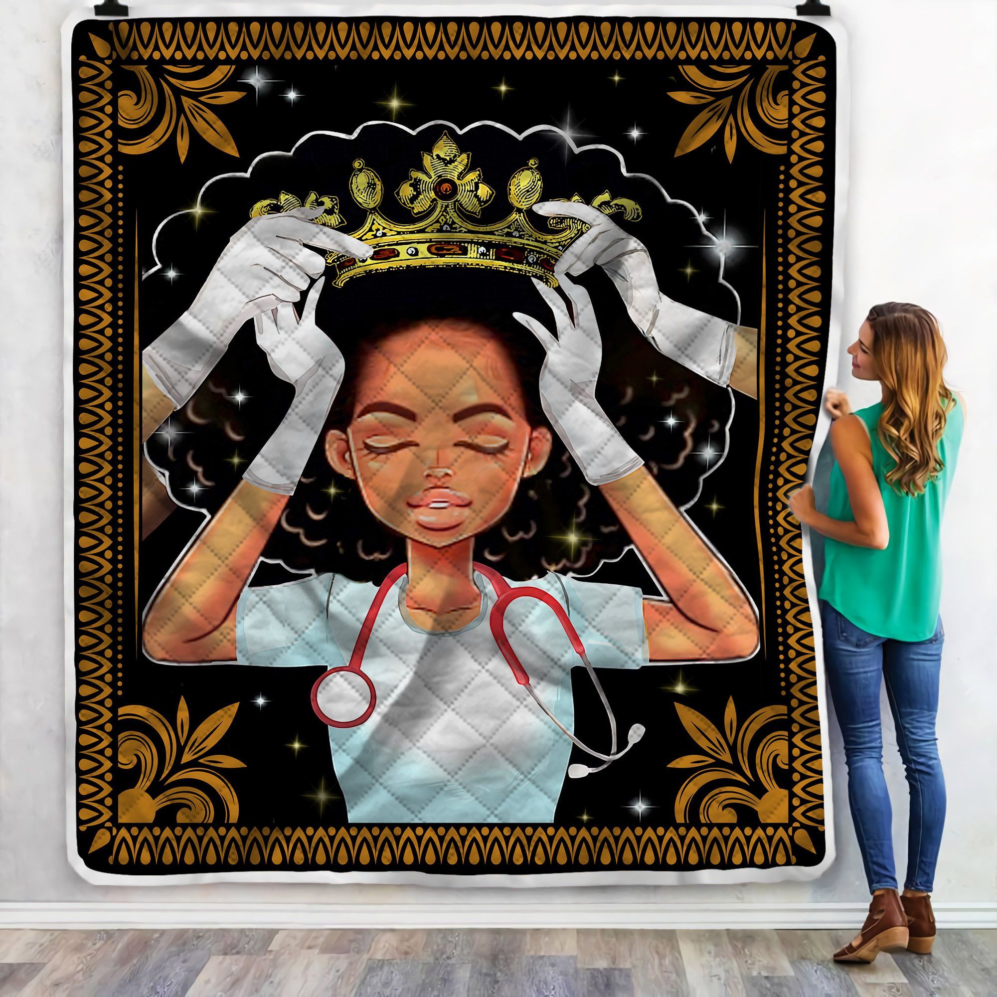 Black Queen Nurse Sherpa Fleece Blanket