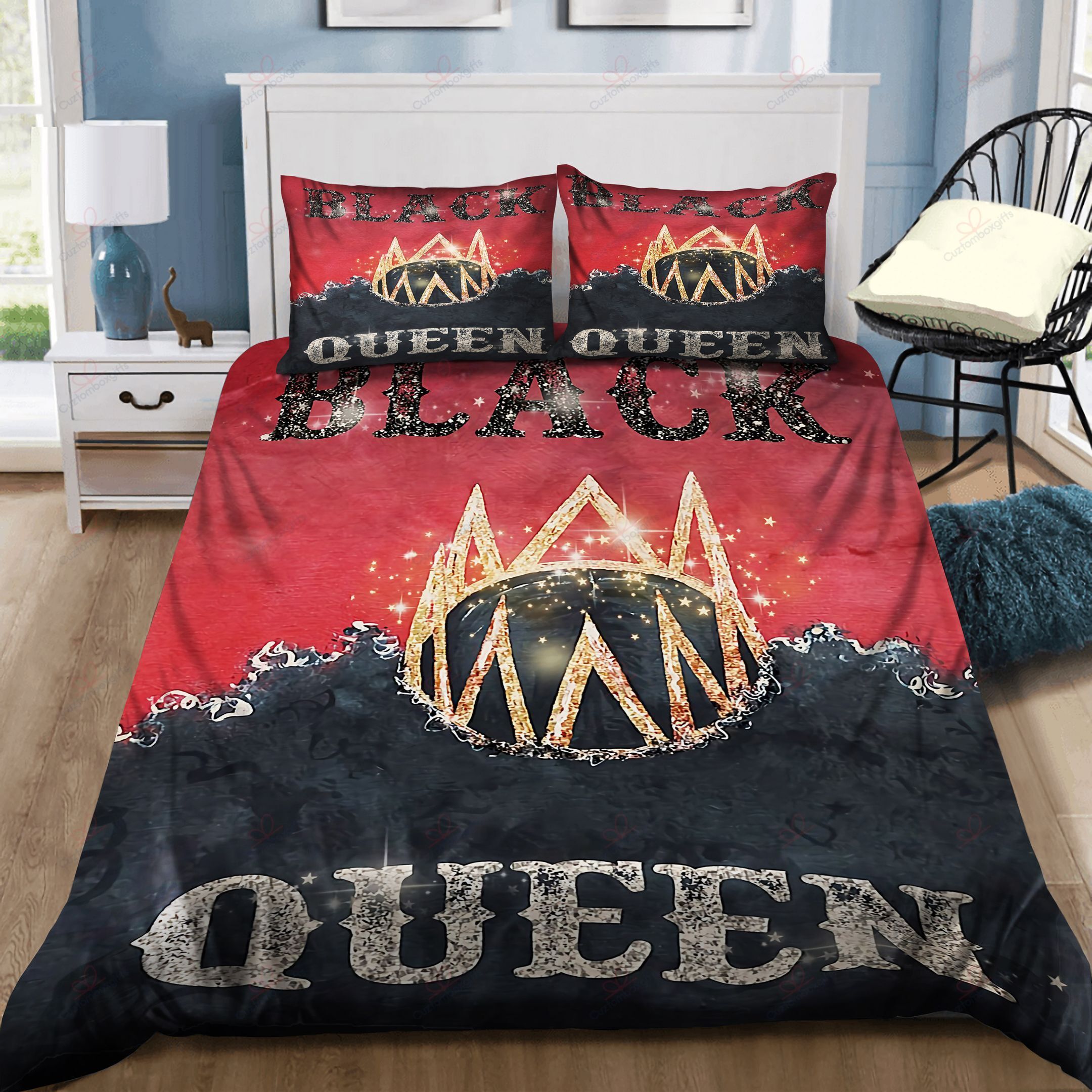 Black Queen Wearing Golden Crown Bedding Set
