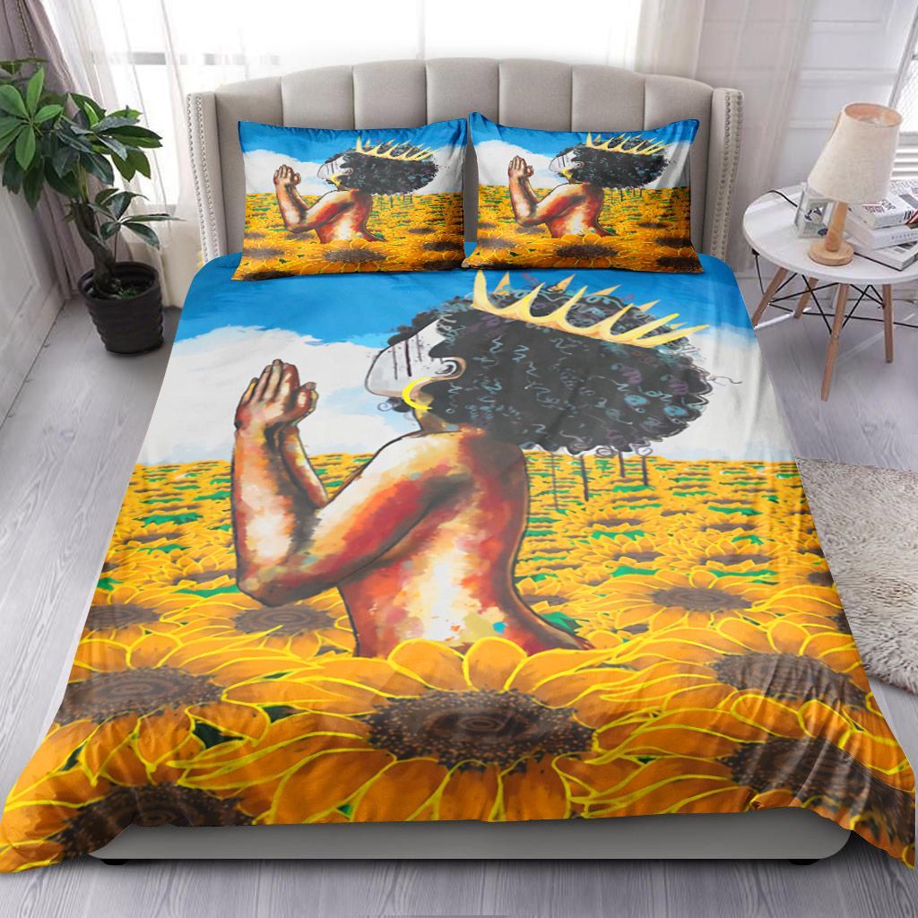 Black Queen With Sunflower Bedding Set
