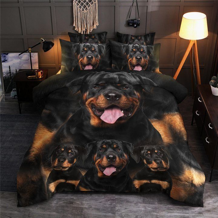 Black Rottweiler Happy Dog Bedding Set