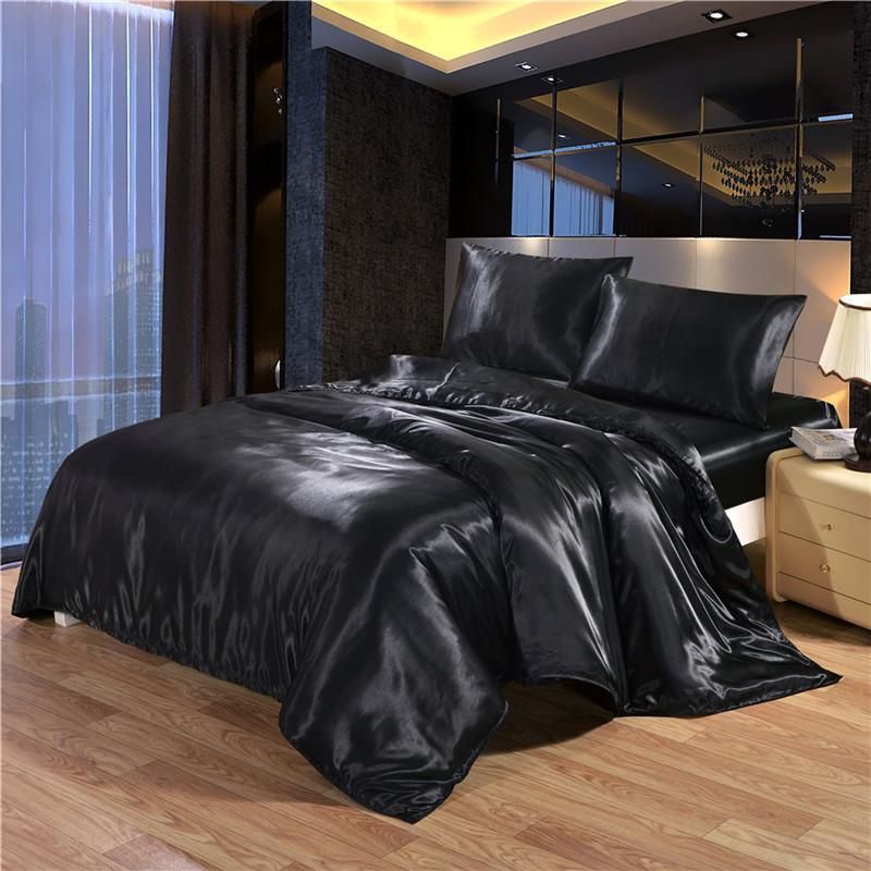 Black Satin Silk Variety Colors Bedding Set
