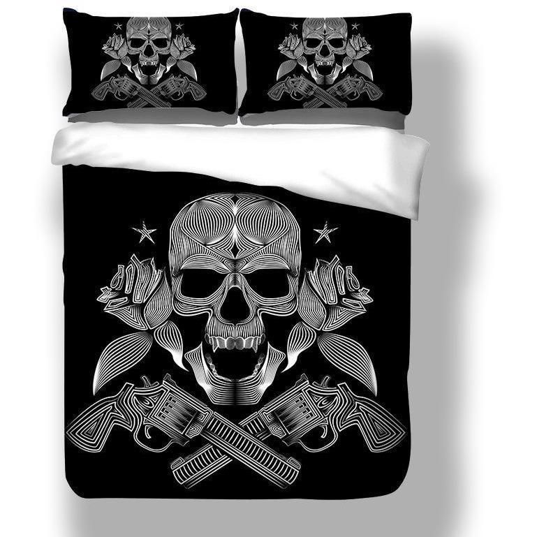 Black Skeleton Death S Head Pistol Bedding Set