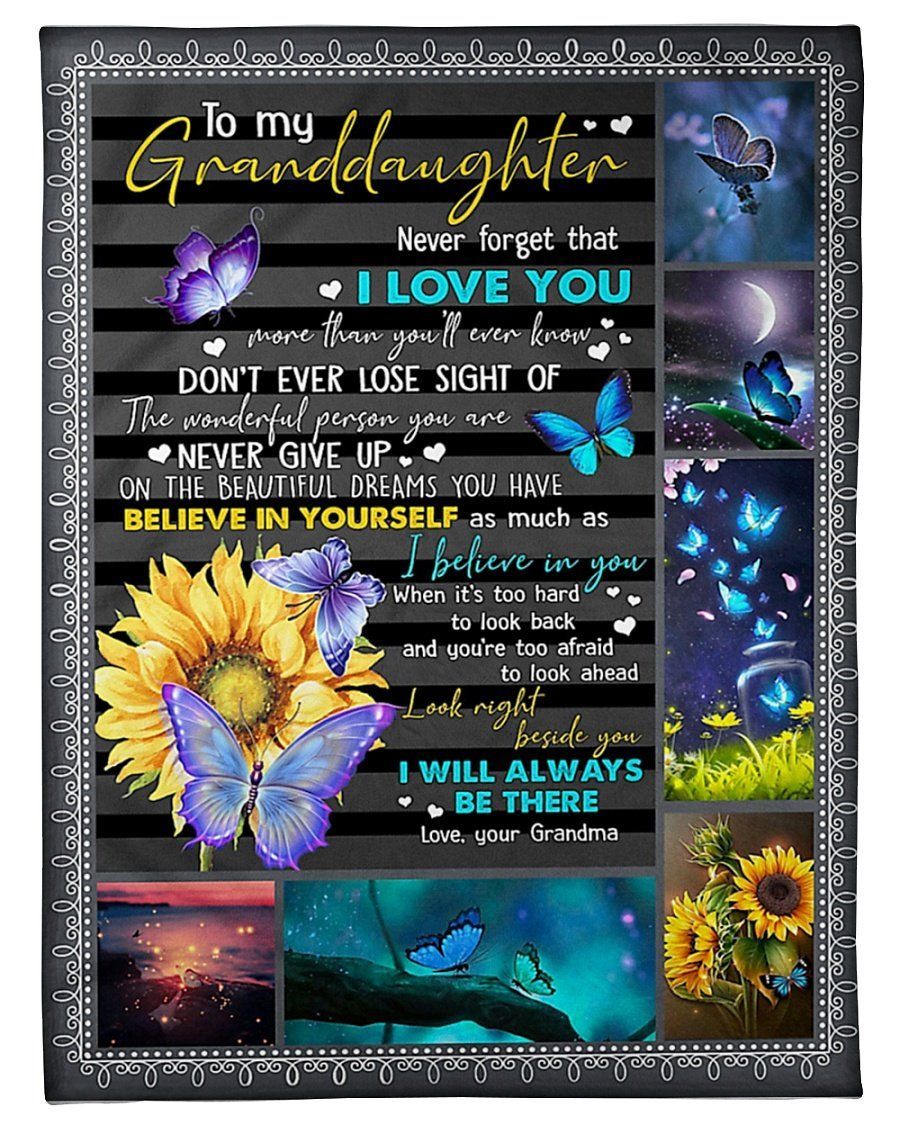 Black Stripes With Sunflowers Believe In Yourself Grandma To Granddaughter Fleece Blanket Fleece Blanket