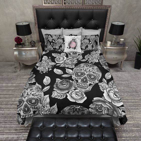 Black Sugar Skull Bedding Set