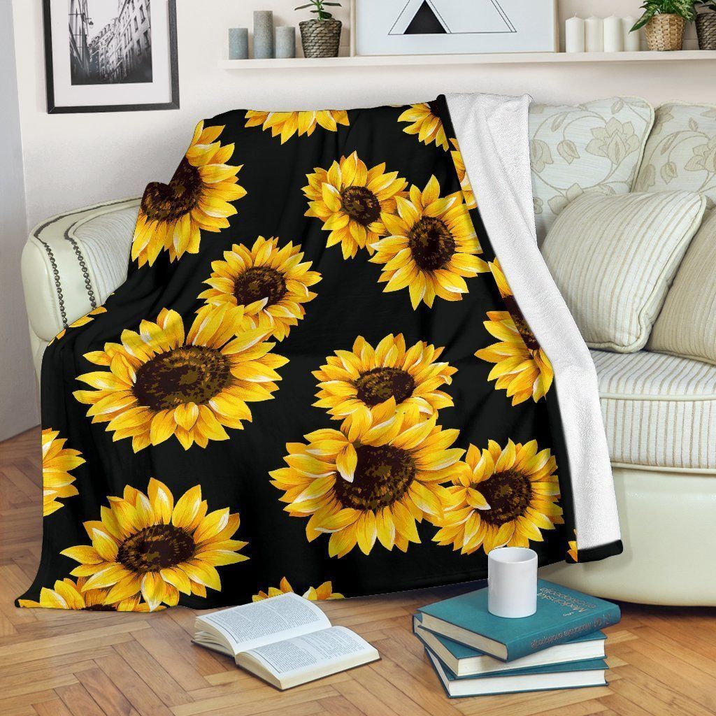 Black Sunflower Sherpa Fleece Blanket