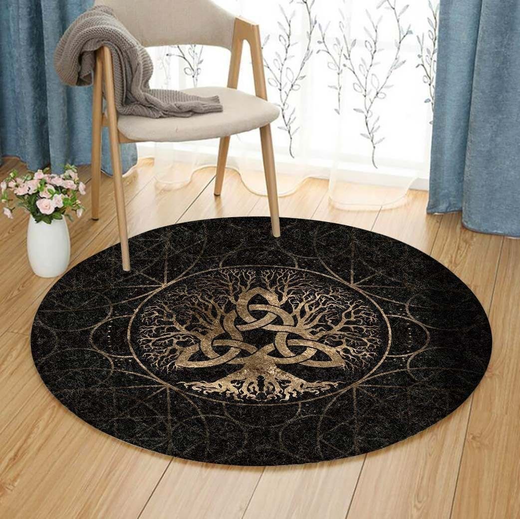 Black Tree Of Life Celtic Round Carpet
