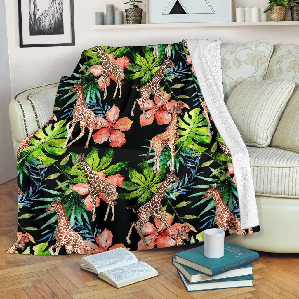Black Tropical Giraffe Sherpa Fleece Blanket