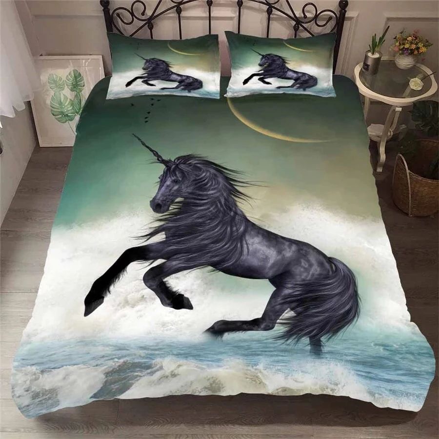 Black Unicorn Bedding Set