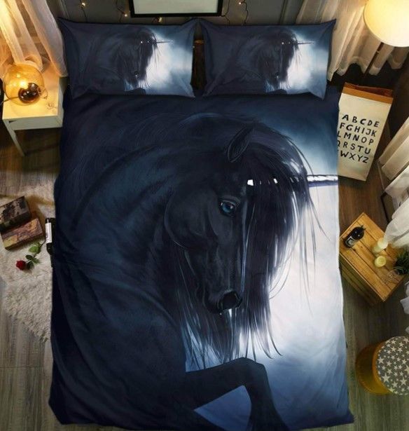 Black Unicorn Bedding Set