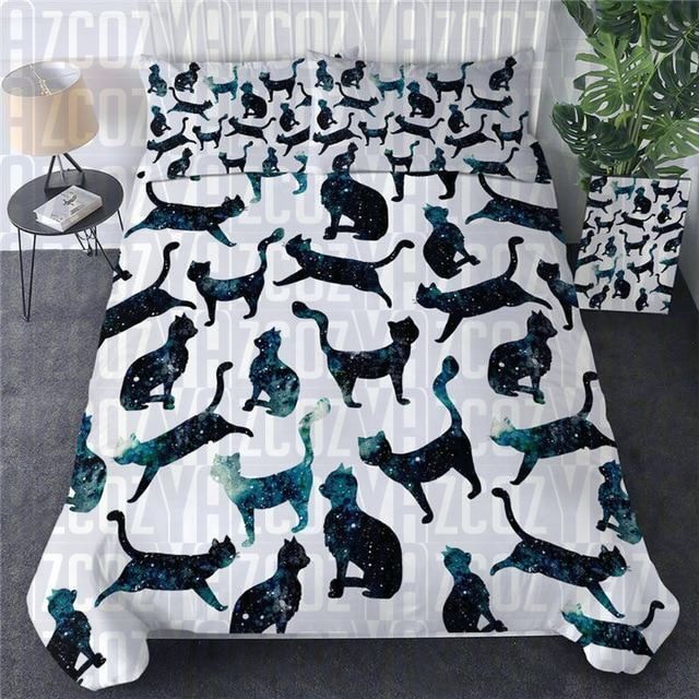 Black Watercolour Cats Bedding Set