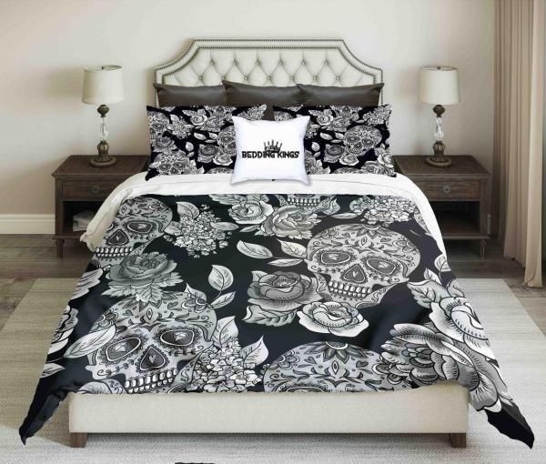 Black White Floral Bedding Set
