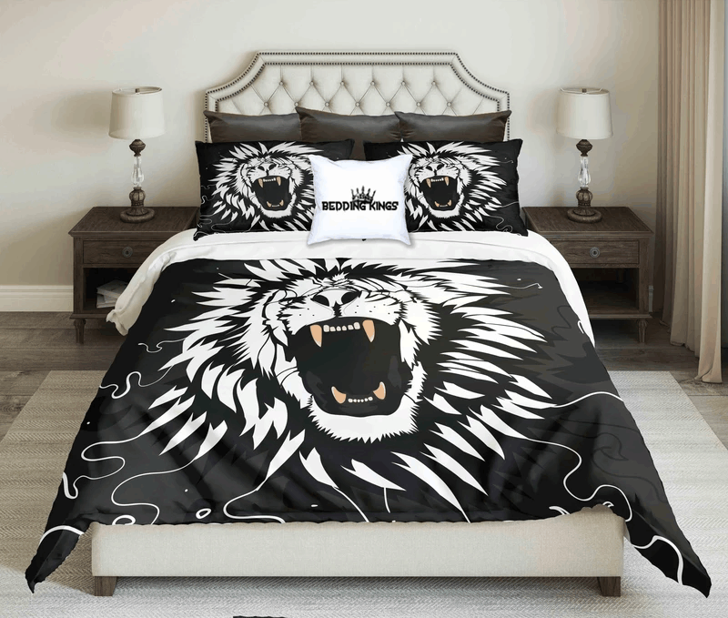 Black White Lion Bedding Set