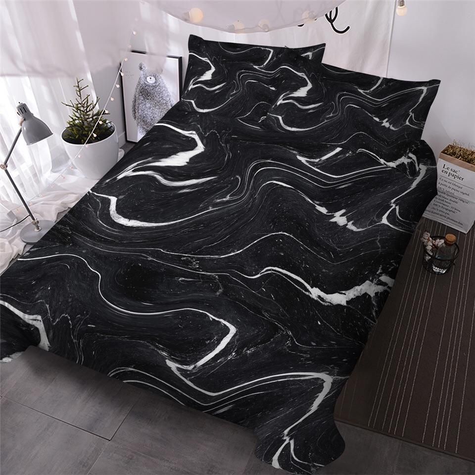 Black White Marble Swirl Bedding Set