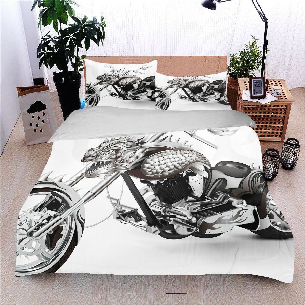Black White Motor Bedding Set