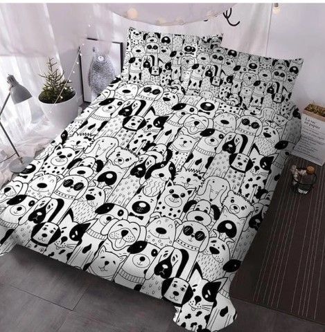 Black White Puppy Dogs Bedding Set