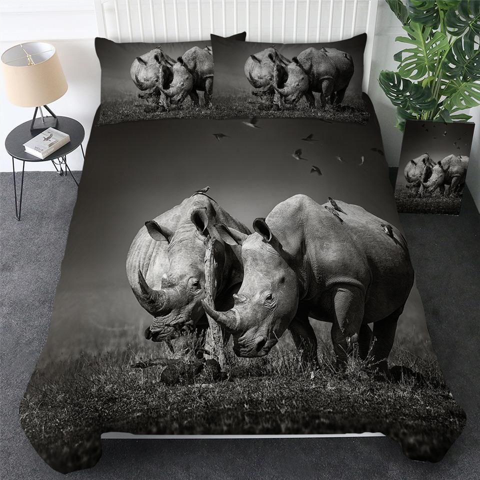 Black White Rhino Bedding Set
