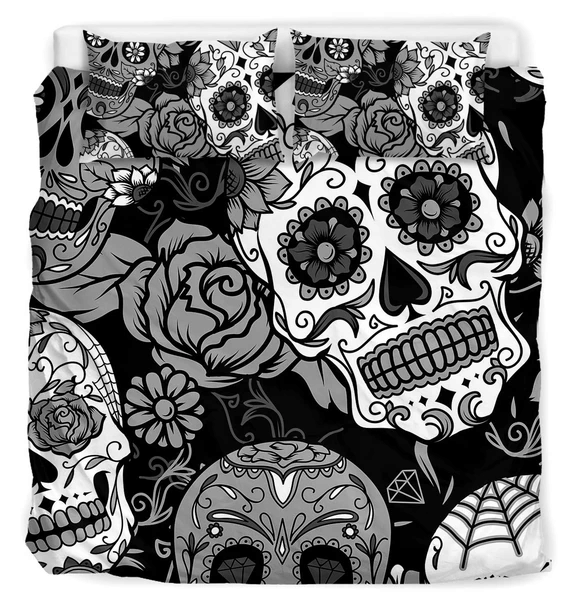 Black White Sugar Skull Bedding Set