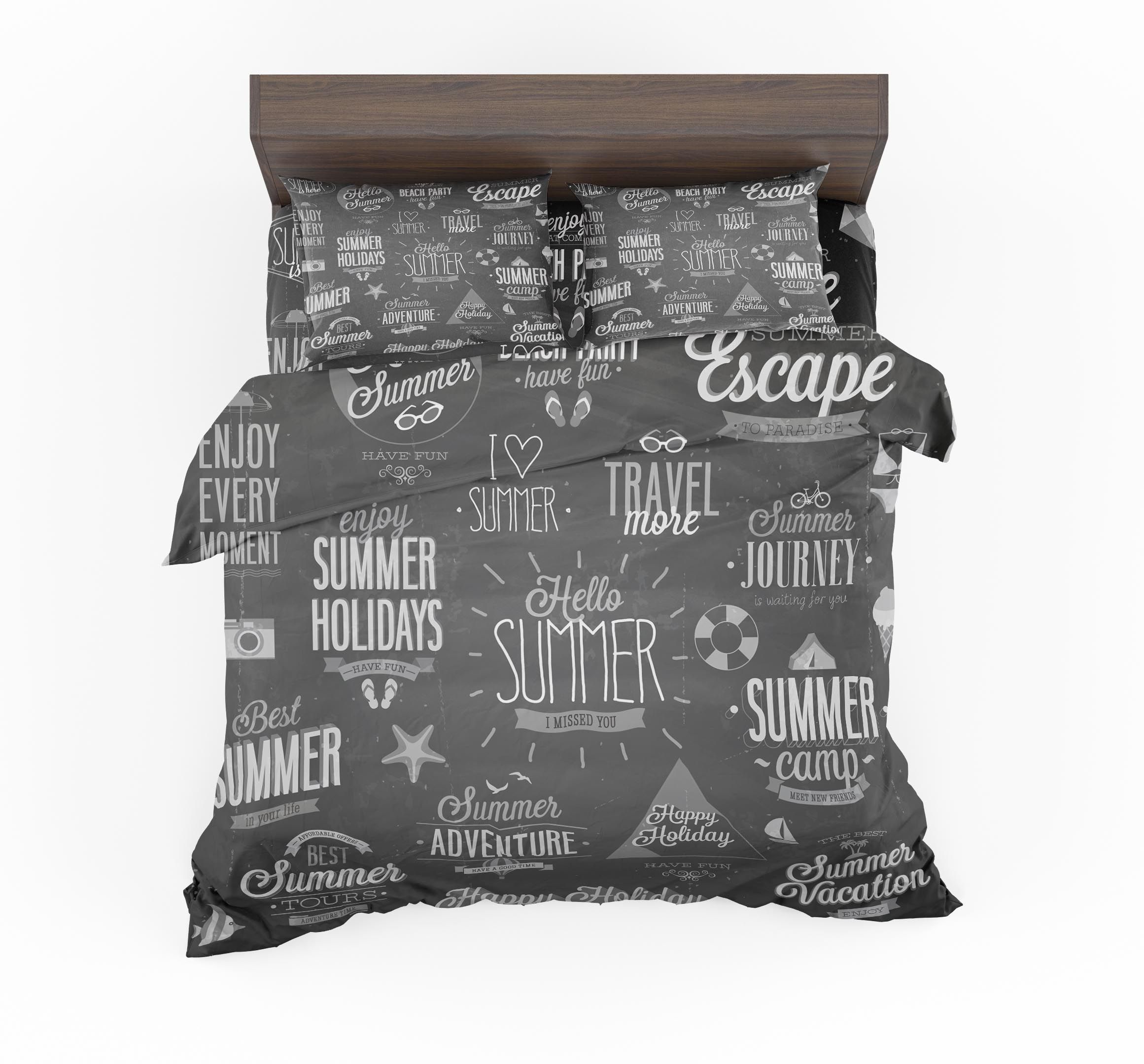 Black & White Super Travel Icons Designed Bedding Set