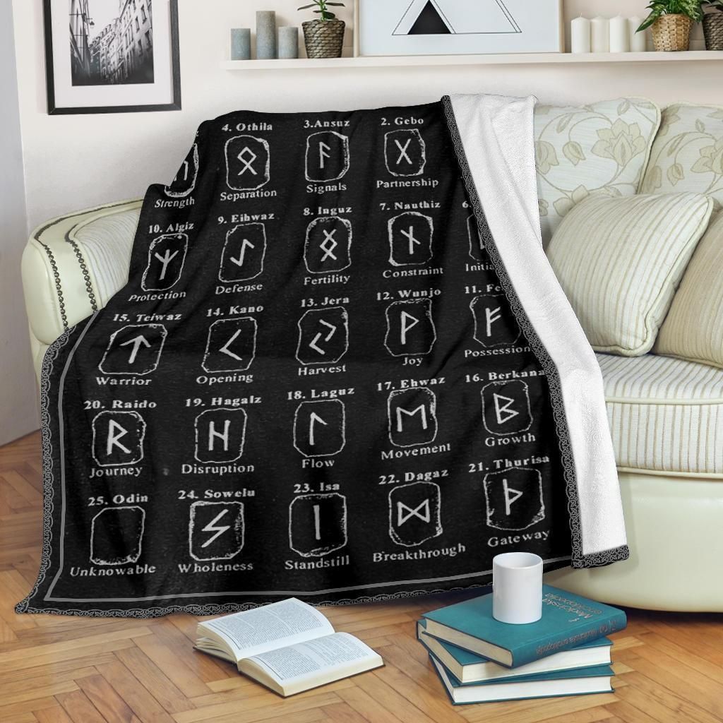 Black White Viking Letters Gift For Viking Lover Fleece Blanket