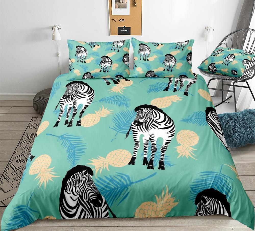 Black White Zebra White Pineapple Bedding Set