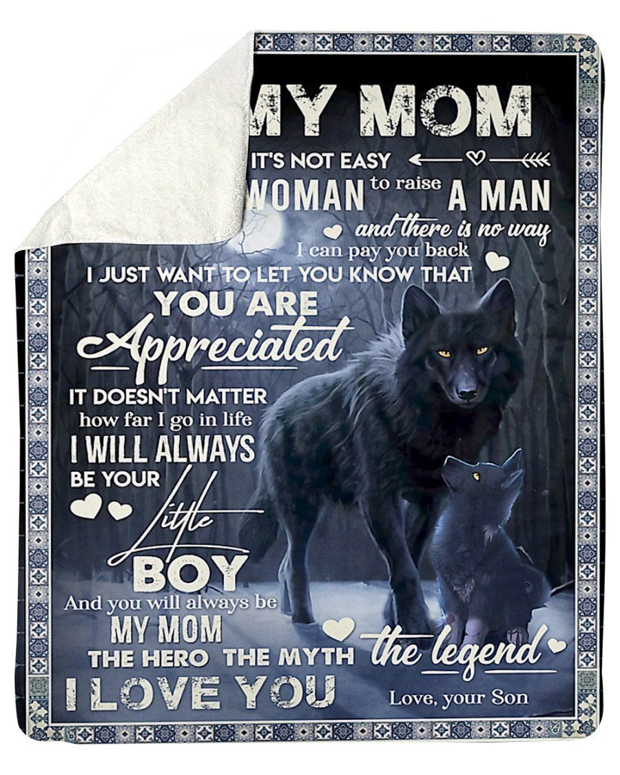 Black Wolf Always Be Your Little Boy Son To Mom Fleece Blanket Sherpa Blanket