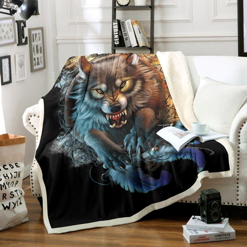 Black Wolf Sherpa Fleece Blanket