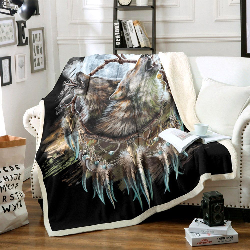 Black Wolf Sherpa Fleece Blanket