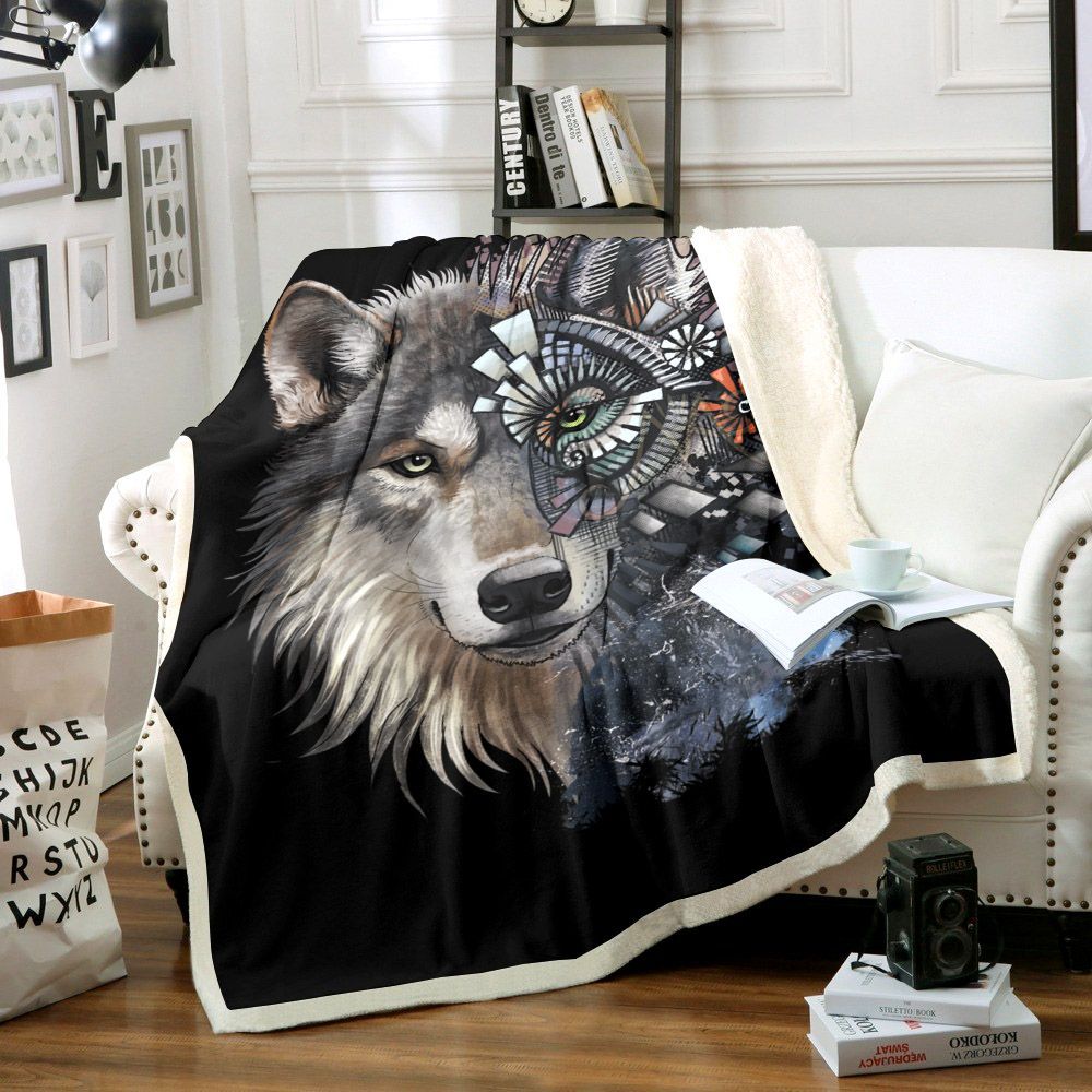 Black Wolf Sherpa Fleece Blanket