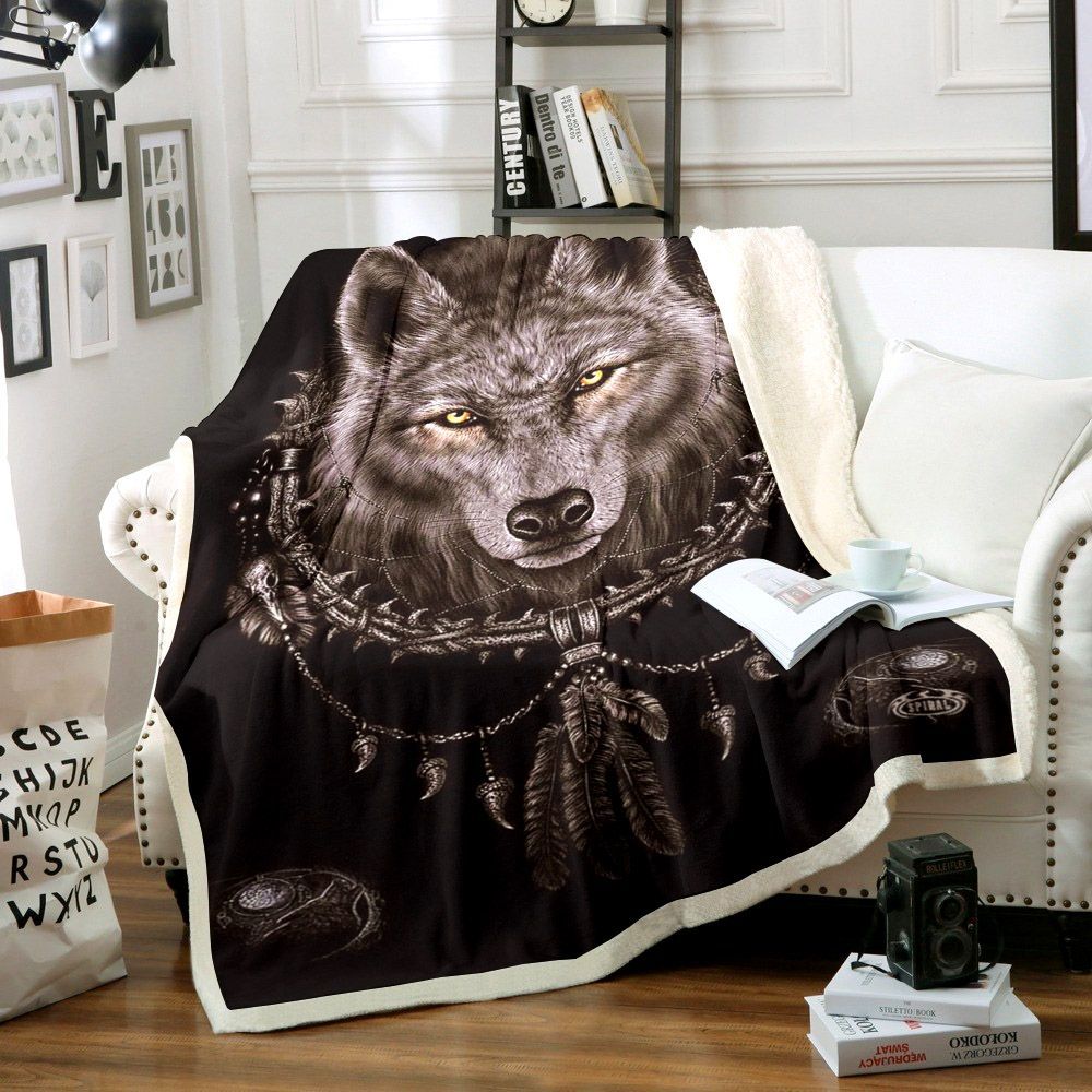 Black Wolf Sherpa Fleece Blanket
