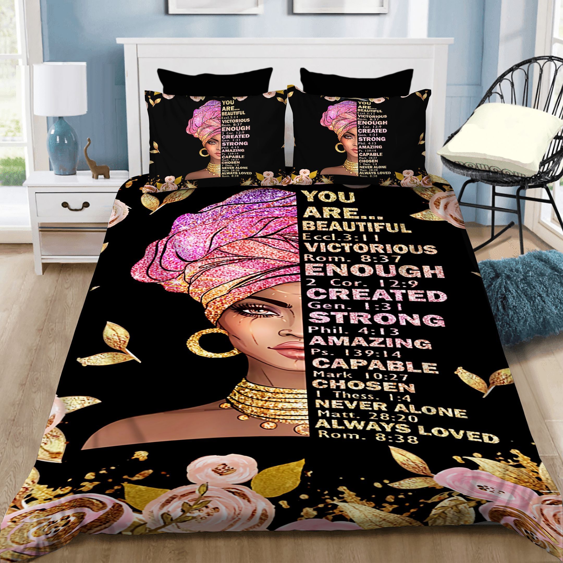 Black Woman Gods Say You Are Beautiful Created And Always Loved Bedding Set