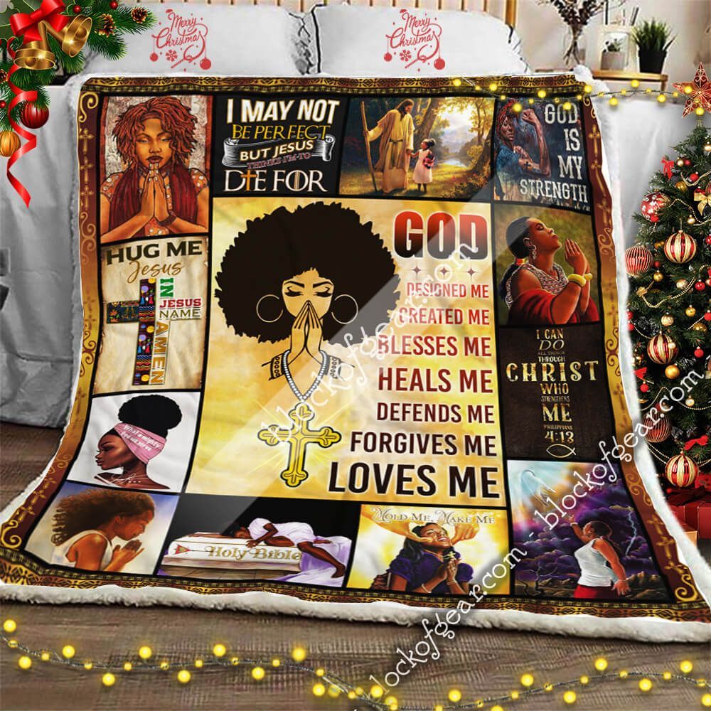 Black Woman Jesus Loves Me Sherpa Fleece Blanket