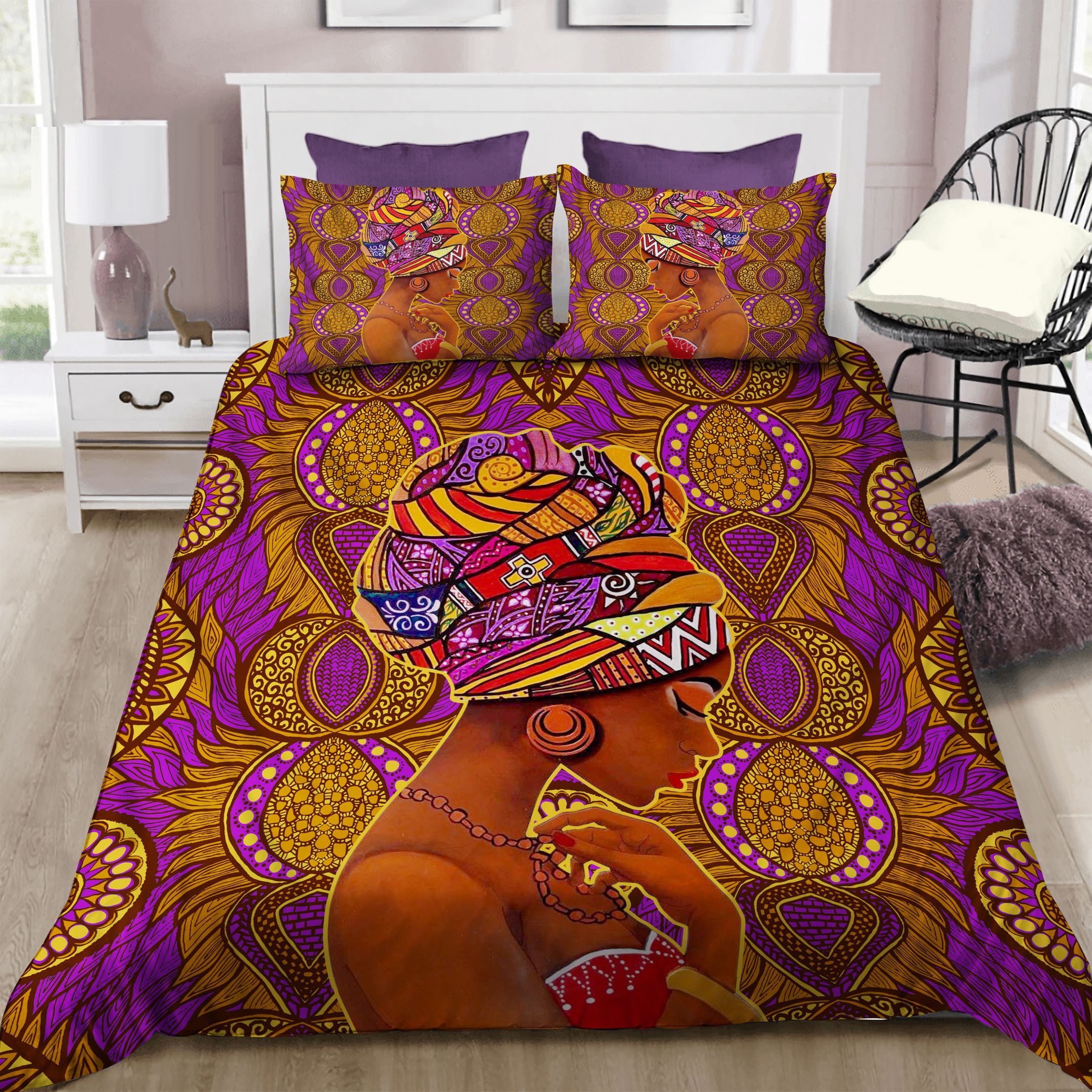 Black Woman Purple Bedding Set
