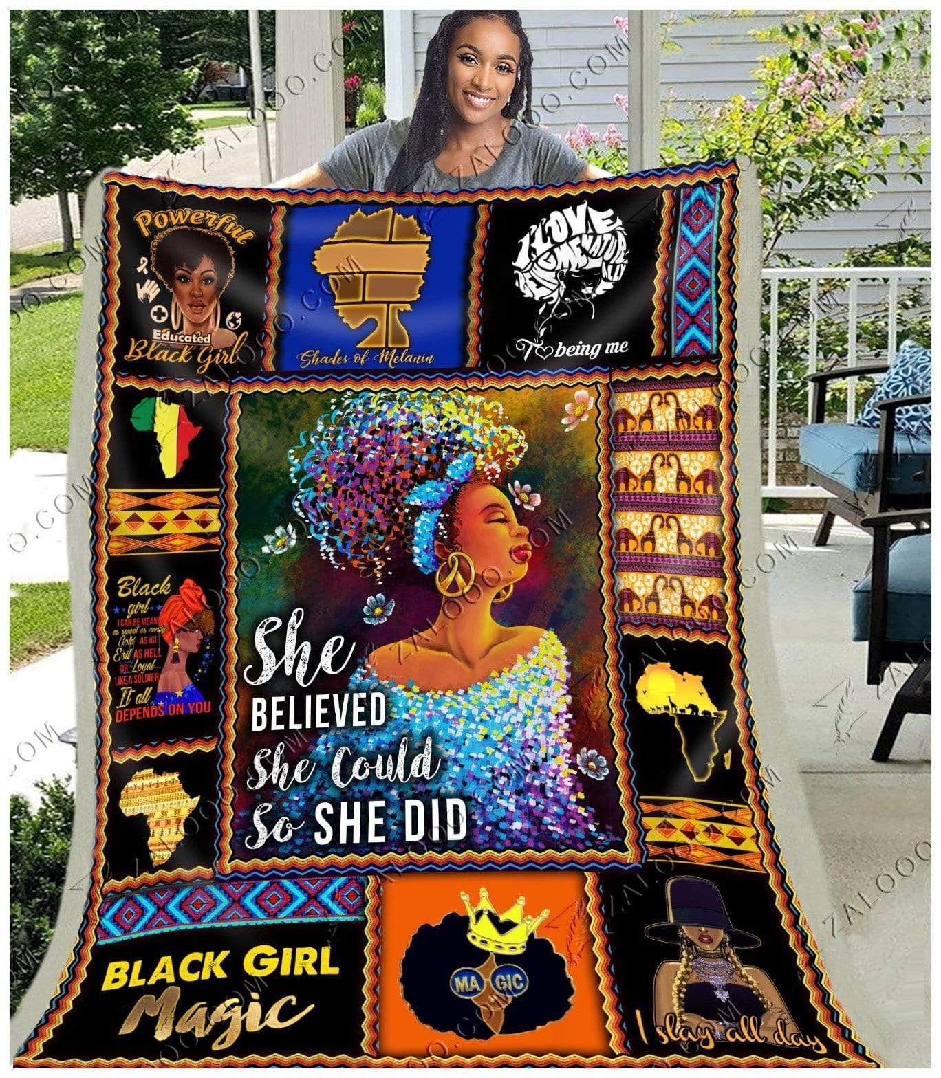 Black Woman She Believed She Could So She Did Sherpa Fleece Blanket