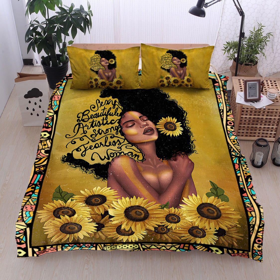 Black Woman Sunflower Bedding Set