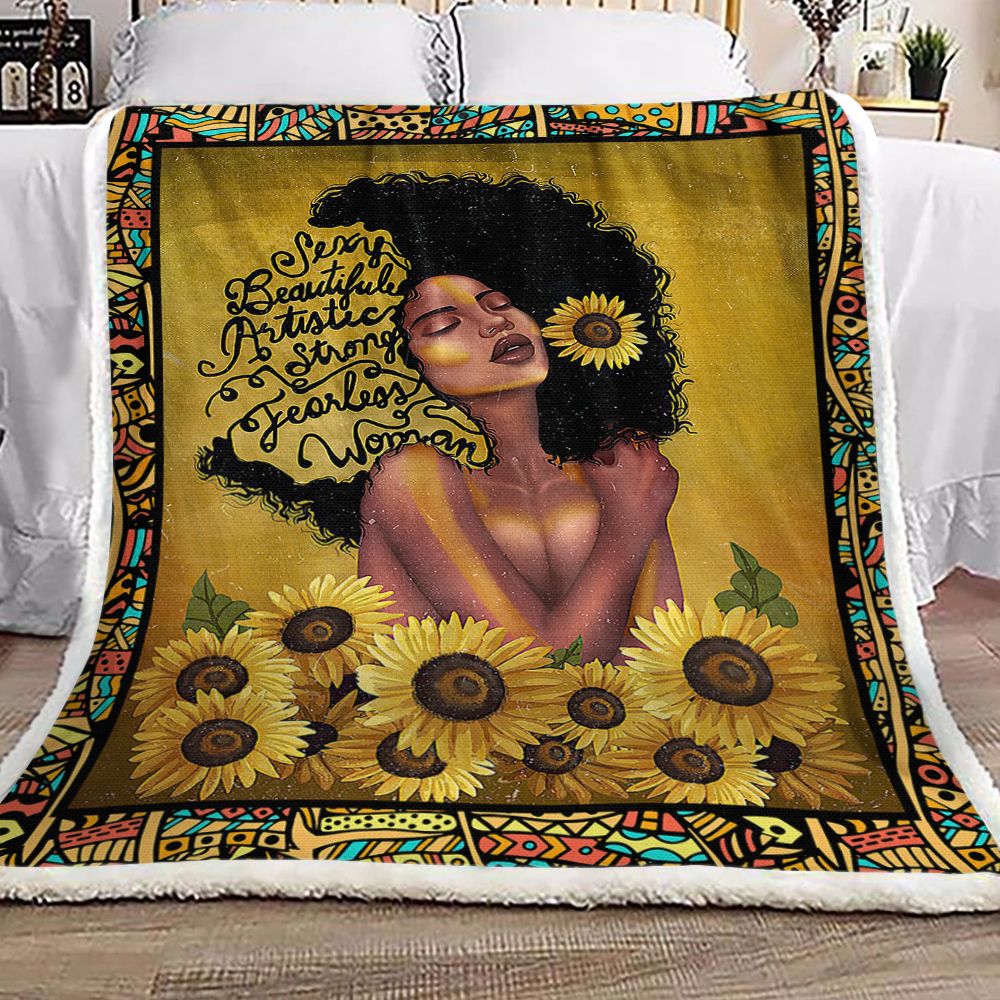 Black Woman Sunflower Fleece Blanket