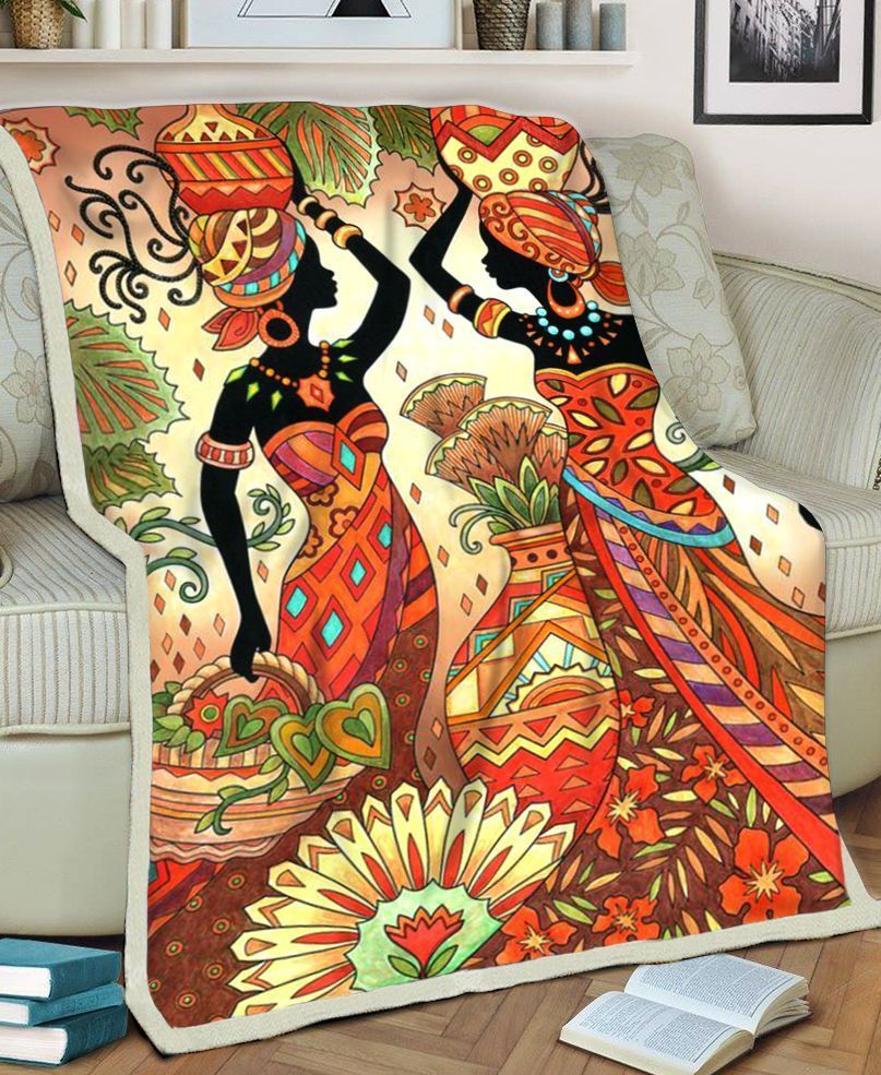 Black Women African Sherpa Fleece Blanket