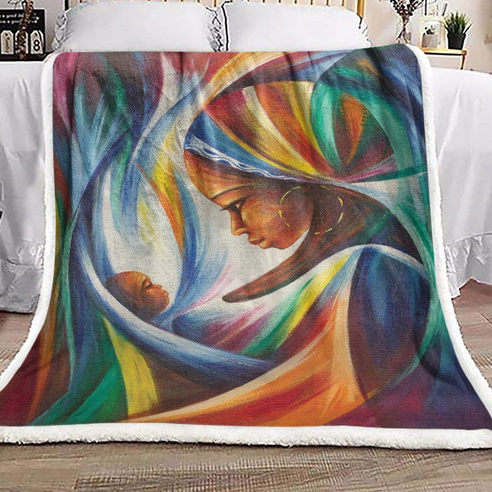 Black Women And Child Sherpa Fleece Blanket