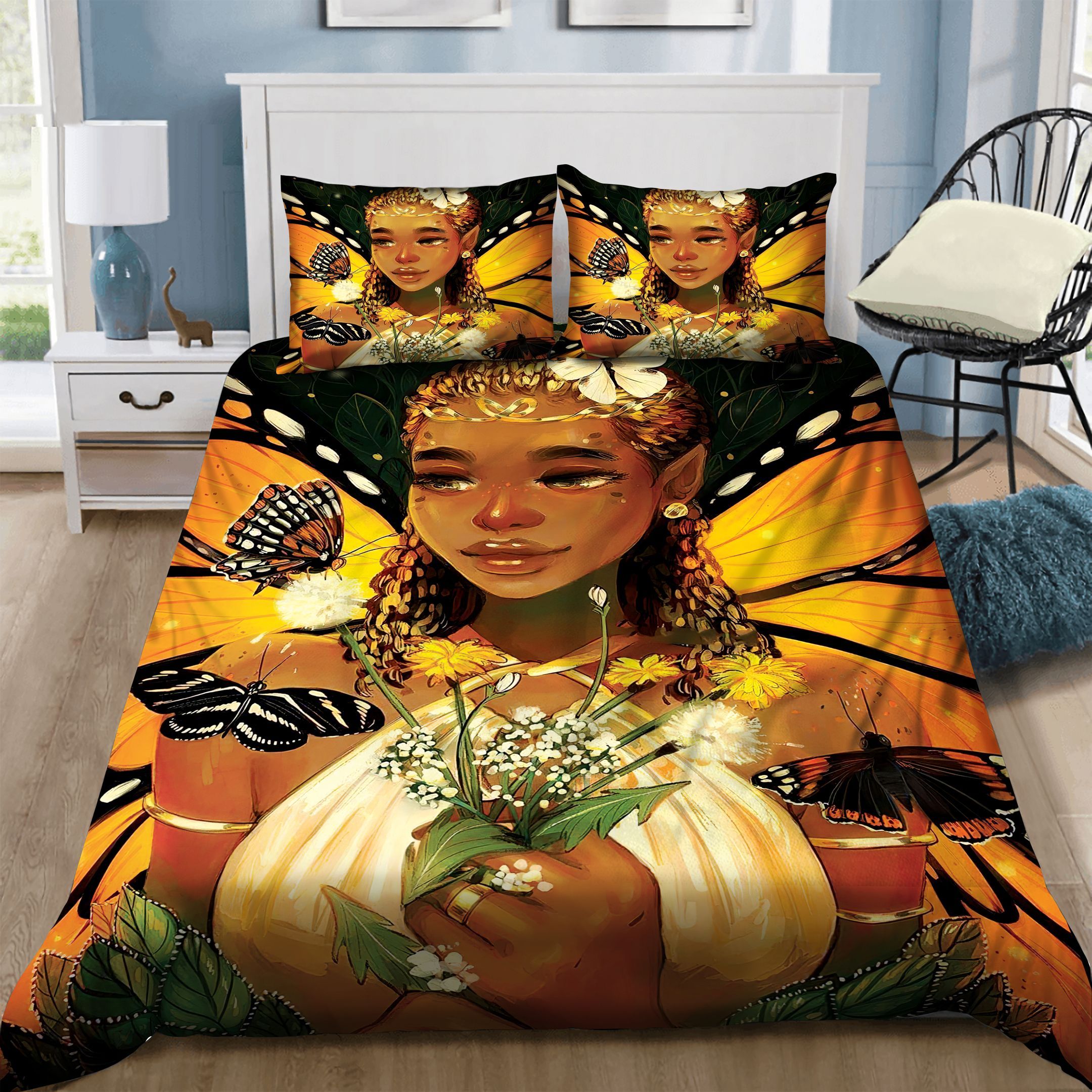 Black Women Butterfly Bedding Set