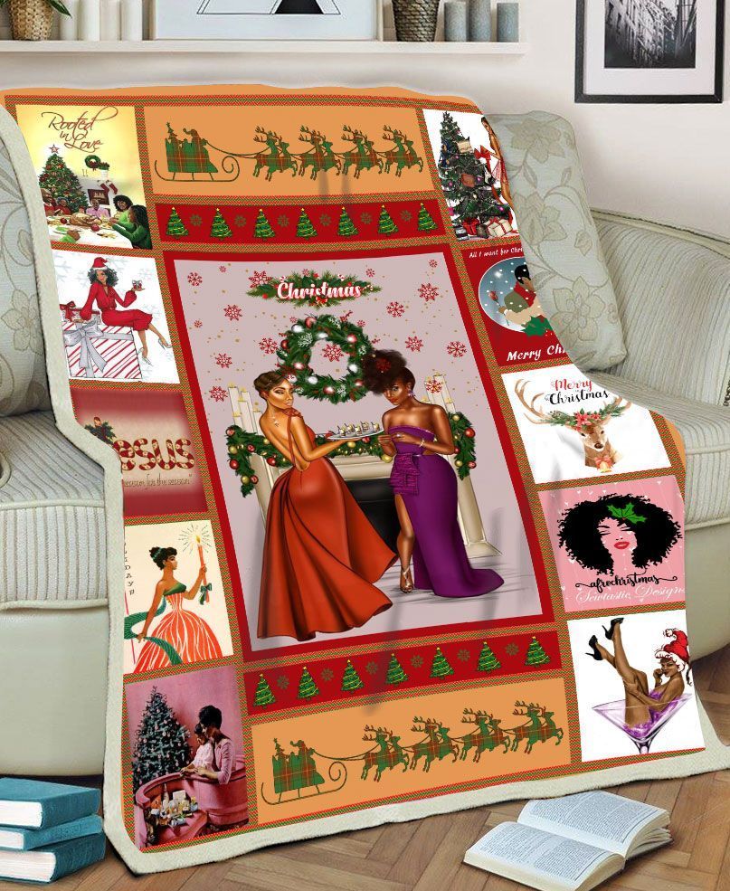 Black Women Christmas Sherpa Fleece Blanket